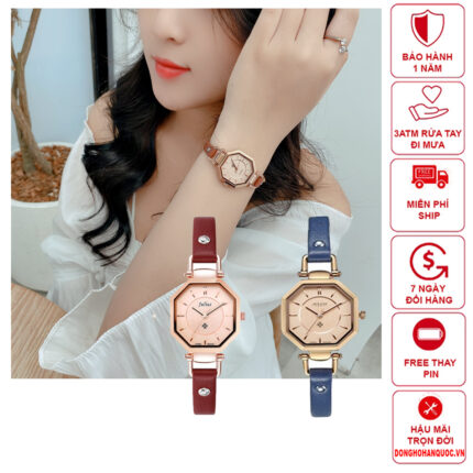 Đồng hồ nữ Julius JA-750 dây da mặt lục giác