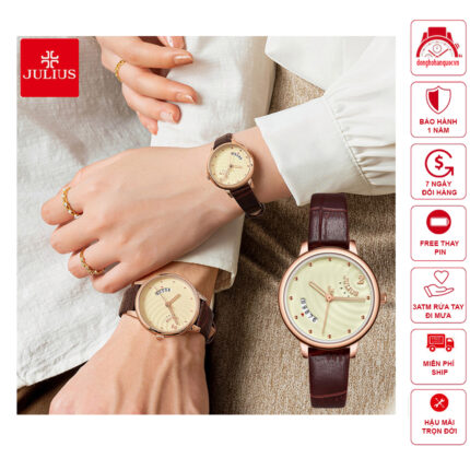 Đồng hồ đôi Julius JA-1391 dây da có lịch ngày