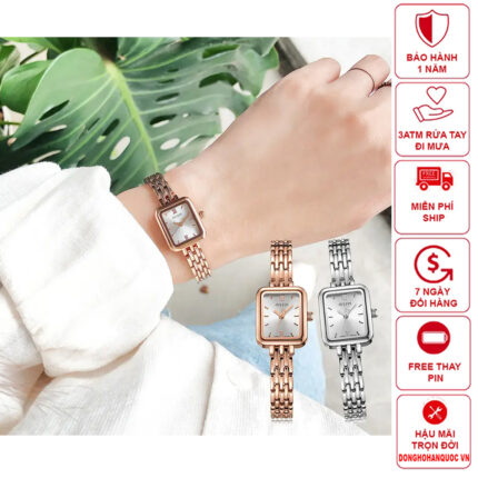 Đồng hồ nữ Julius JA-771 dây thép mặt chữ nhật size nhỏ