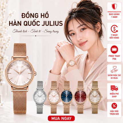 Đồng hồ nữ Julius JA-1120 dây thép kính 3D lấp lánh