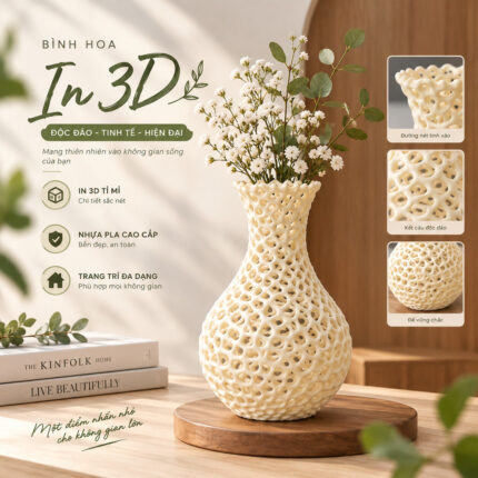 Bình Hoa Voronoi Lưới Rỗng Japandi In 3D Trang Trí Nhà Cửa