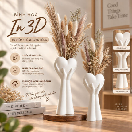 Bình Hoa Đôi Bàn Tay Ôm Trái Tim In 3D Quà Valentine