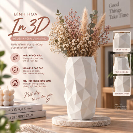 Bình Hoa Low Poly Bề Mặt Mượt In 3D Phong Cách Hiện Đại
