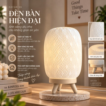 Đèn Ngủ Để Bàn Hình Học Kim Cương 3D Ánh Sáng Vàng Ấm