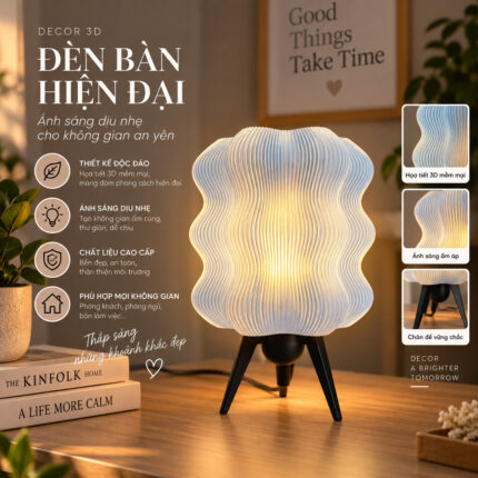 Đèn Ngủ Để Bàn Vân Sóng Wavy 3D Đui E27 Chất Liệu PETG