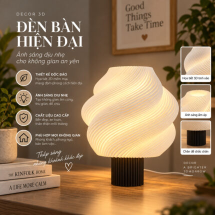 Đèn Ngủ Để Bàn Yura Tối Giản In 3D Ánh Sáng Vàng Ấm