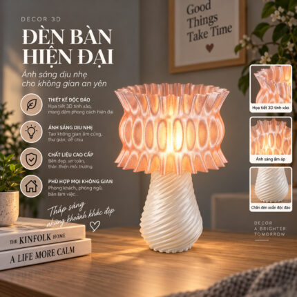 Đèn Ngủ Để Bàn Nấm Solenne Hữu Cơ In 3D Ánh Sáng Vàng Ấm