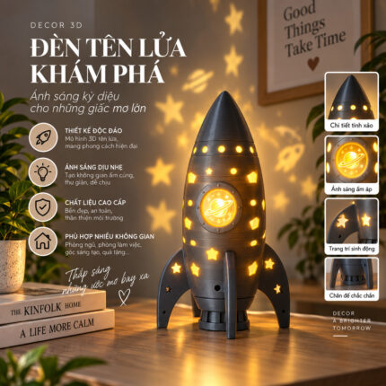 Đèn Ngủ Phi Hành Gia Tên Lửa Vũ Trụ In 3D Cho Bé