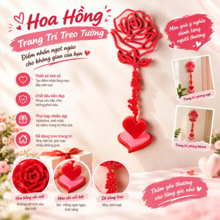 Hoa Hồng In 3D Có Cuống Chữ Love Quà Tặng Valentine Trang Trí